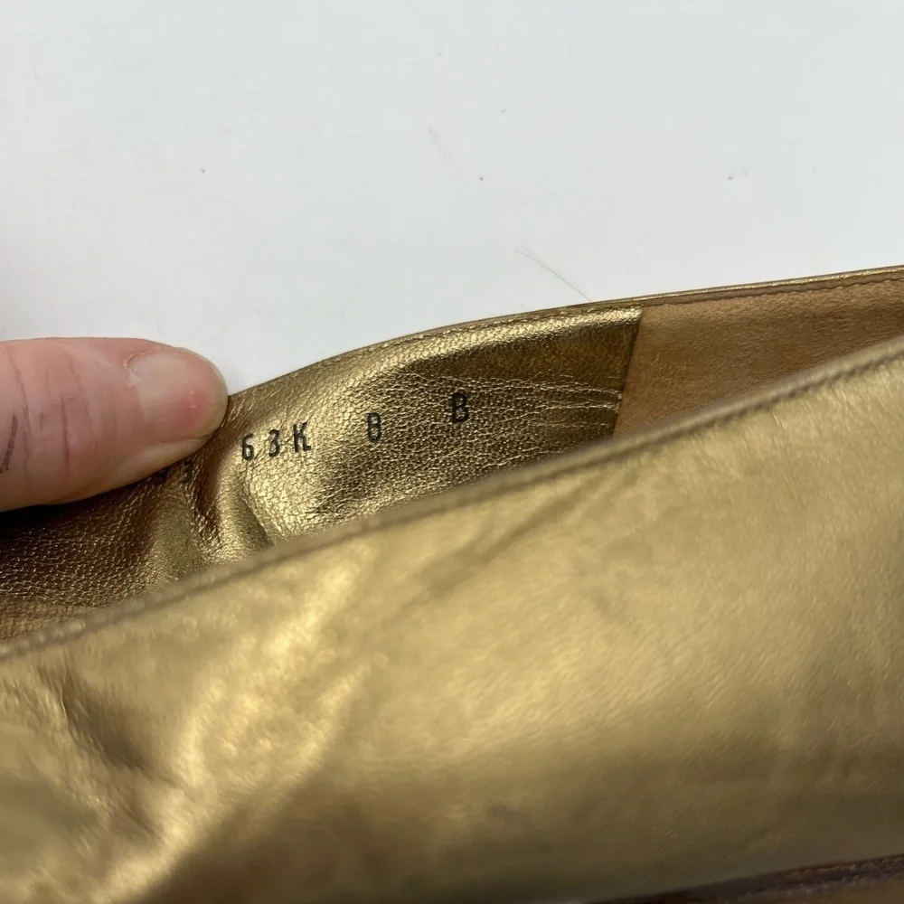 Salvatore Ferragamo Bow Pleated Metallic Bronze Leather‎ Flats Sz 8B/38.5